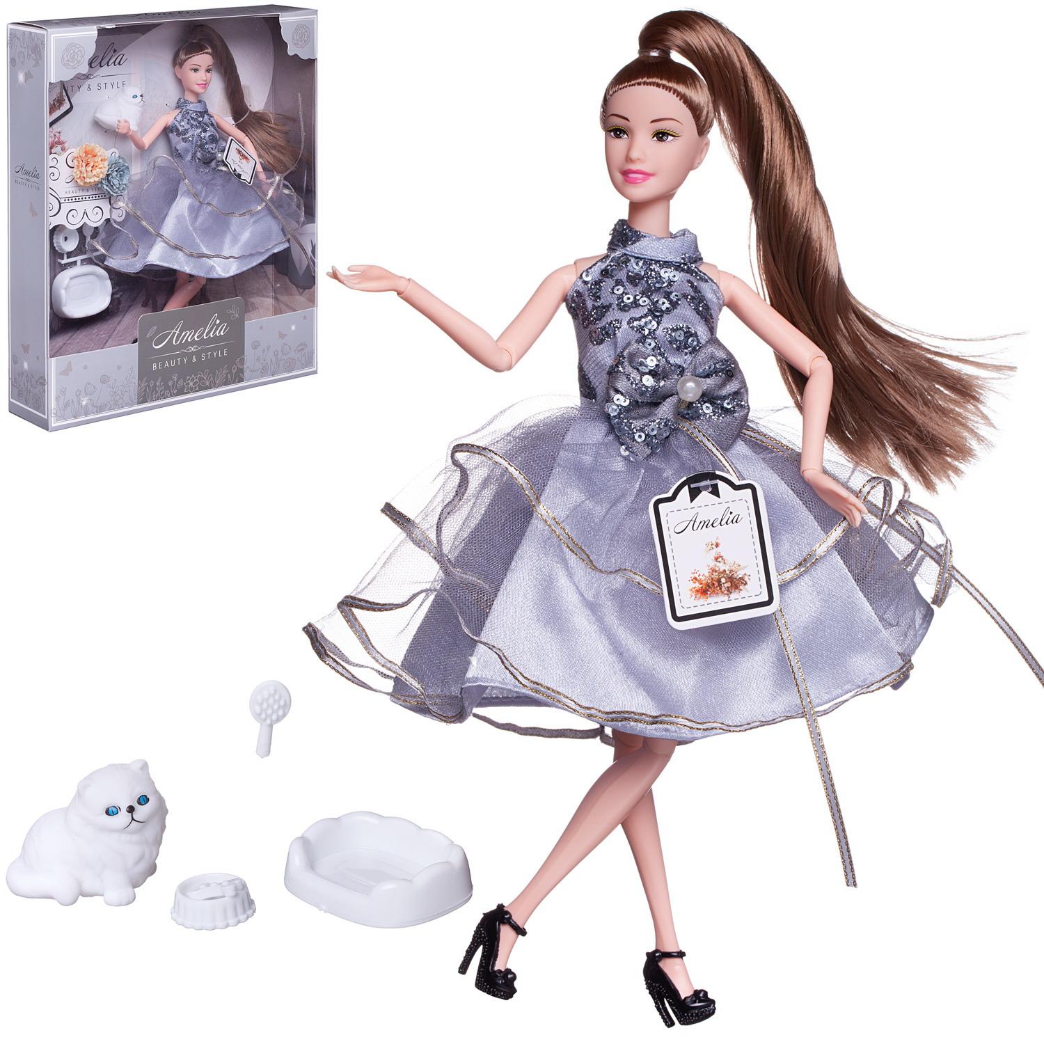 Кукла ABTOYS Роскошь серебра с котенком в платье с пайетками с двухслойной юбкой русые волосы 30см PT-01629 - фото 2