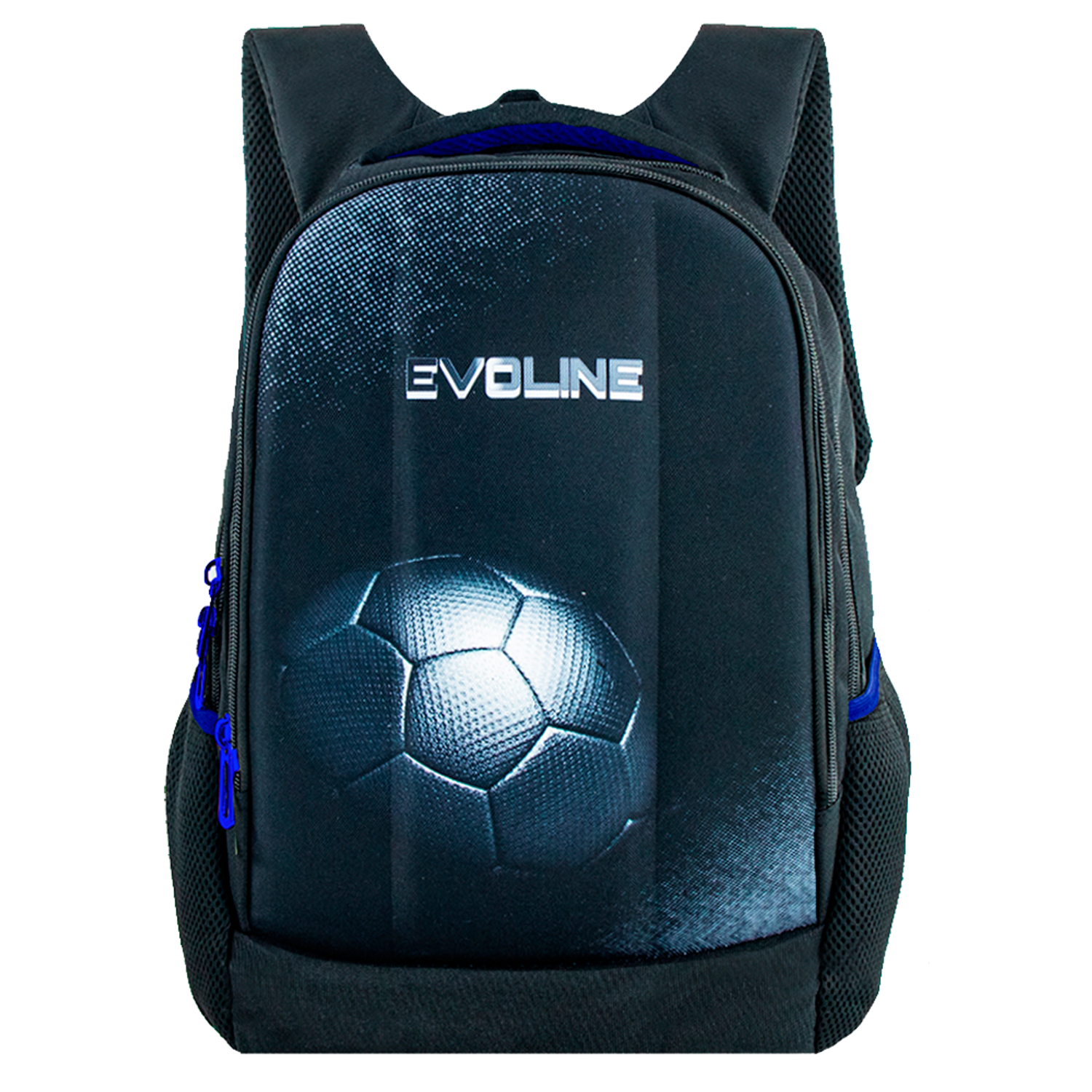 Рюкзак школьный Evoline Черный с мячом синие вставки EVO-DP-ball-blue-41 - фото 1