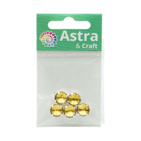 Хрустальные стразы Astra Craft в цапах круглой формы для творчества и рукоделия 10 мм 5 шт желтый