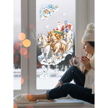 Новогодние интерьерные Мир поздравлений наклейки Зима на окно