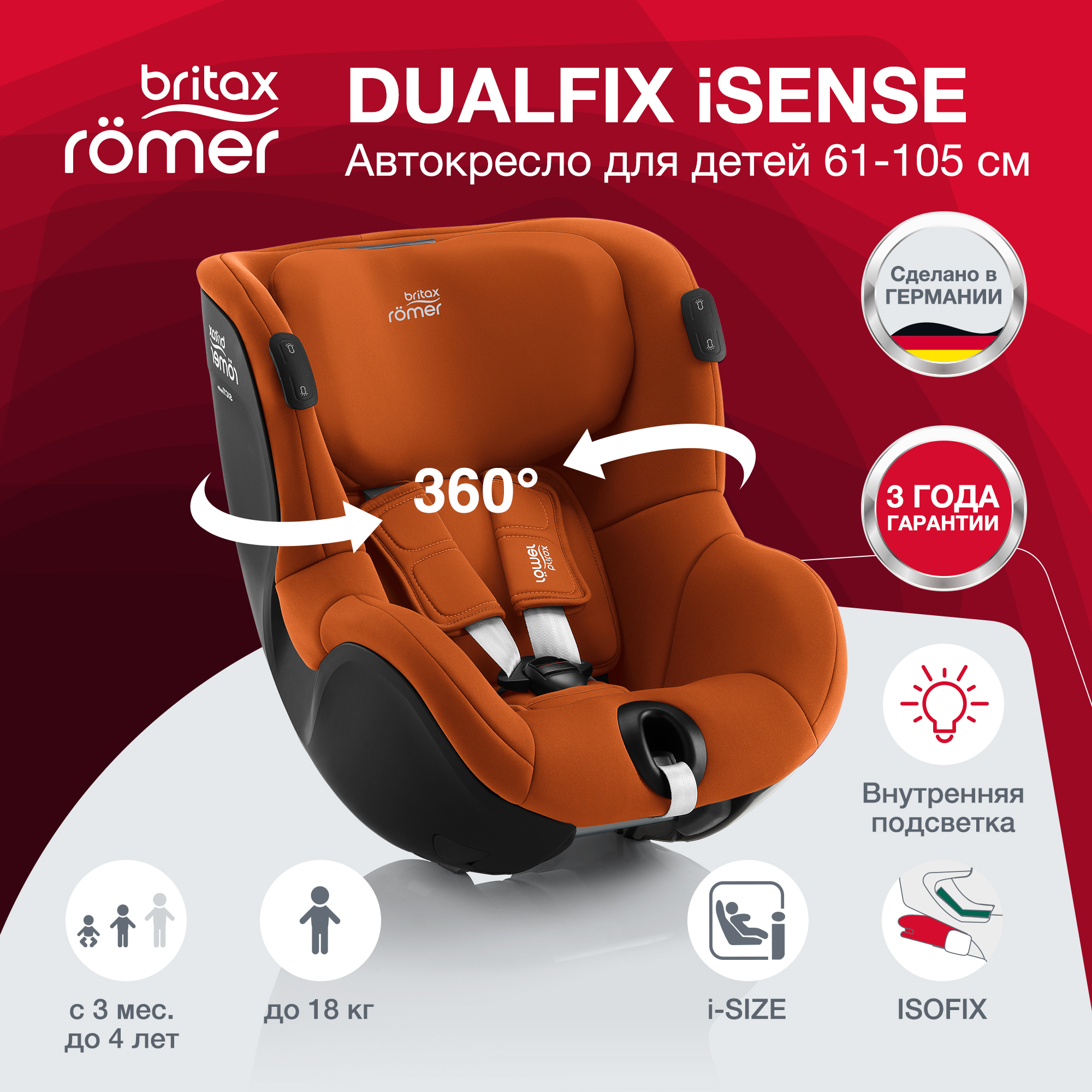 Детское автокресло Britax Roemer DUALFIX iSENSE Golden Cognac - фото 2