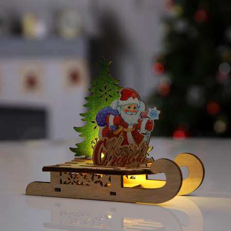 Светодиодная фигура Sima-Land «Сани с Дедом Морозом» 15.5×12×5.5 см дерево батарейки LR1130х3 свечение тёплое белое
