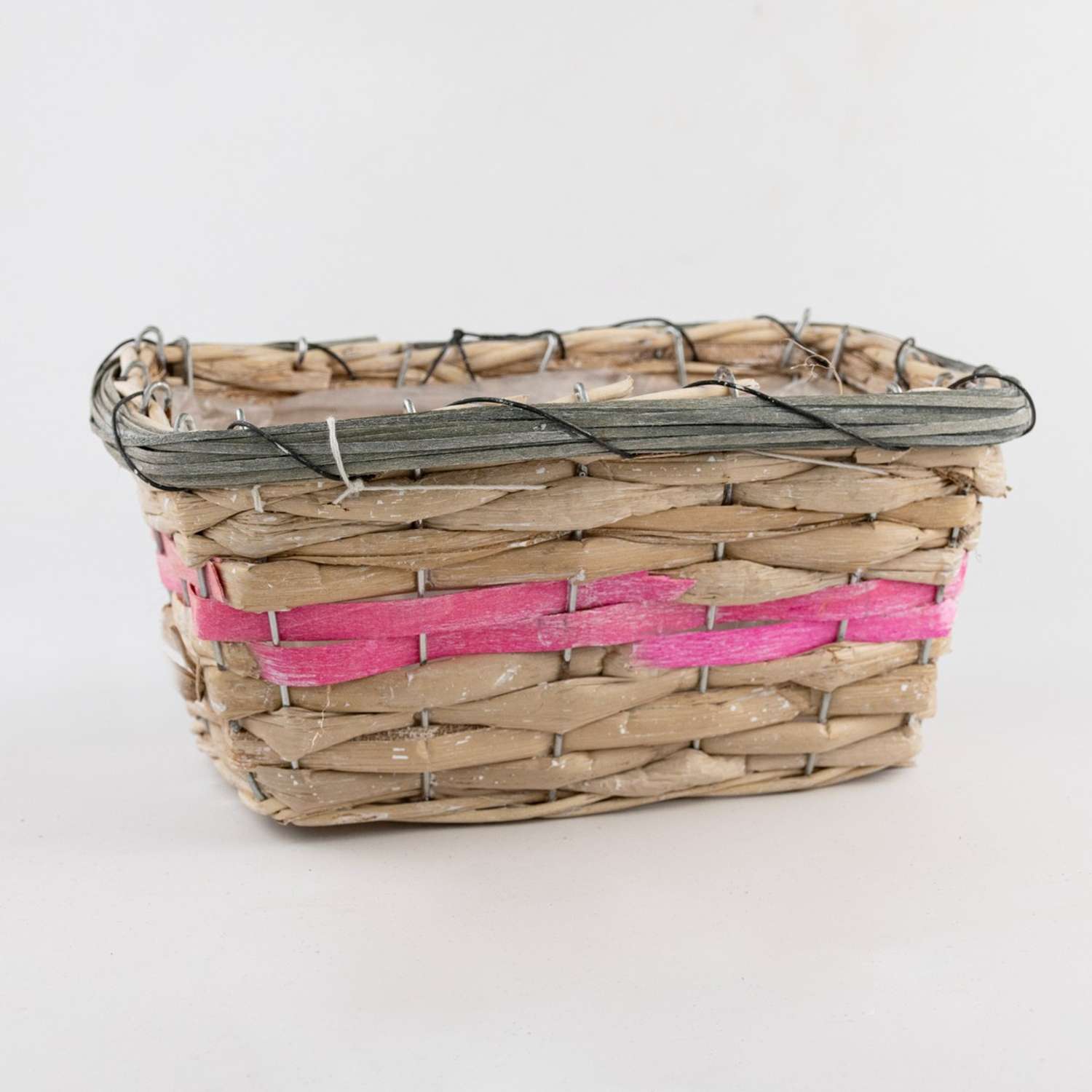Кашпо плетеное Азалия Декор прямоугольное из бамбука 23x15хH12см цвет натуральный/розовый - фото 6
