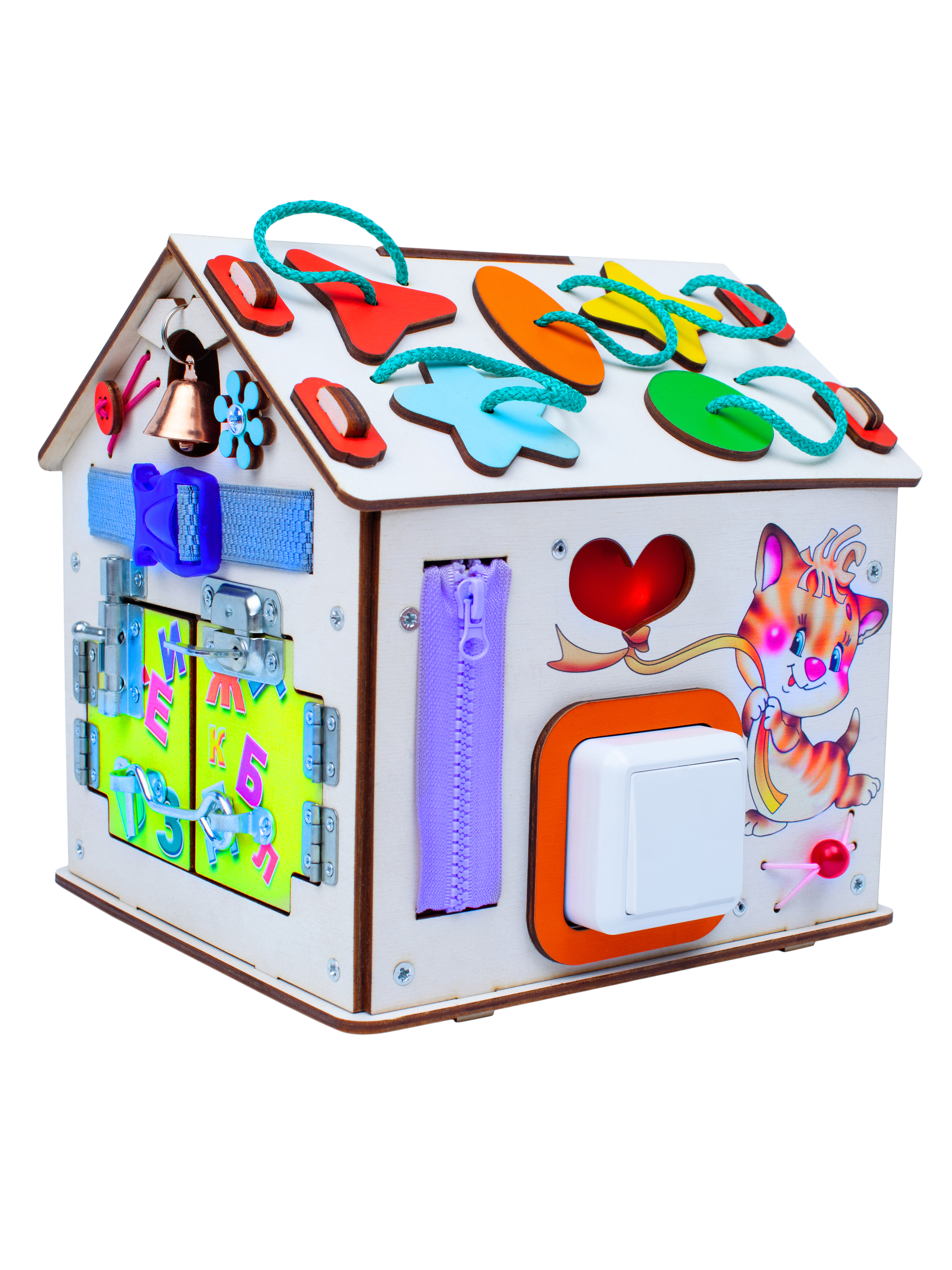 Бизиборд Jolly Kids развивающий домик со светом Котик - фото 3