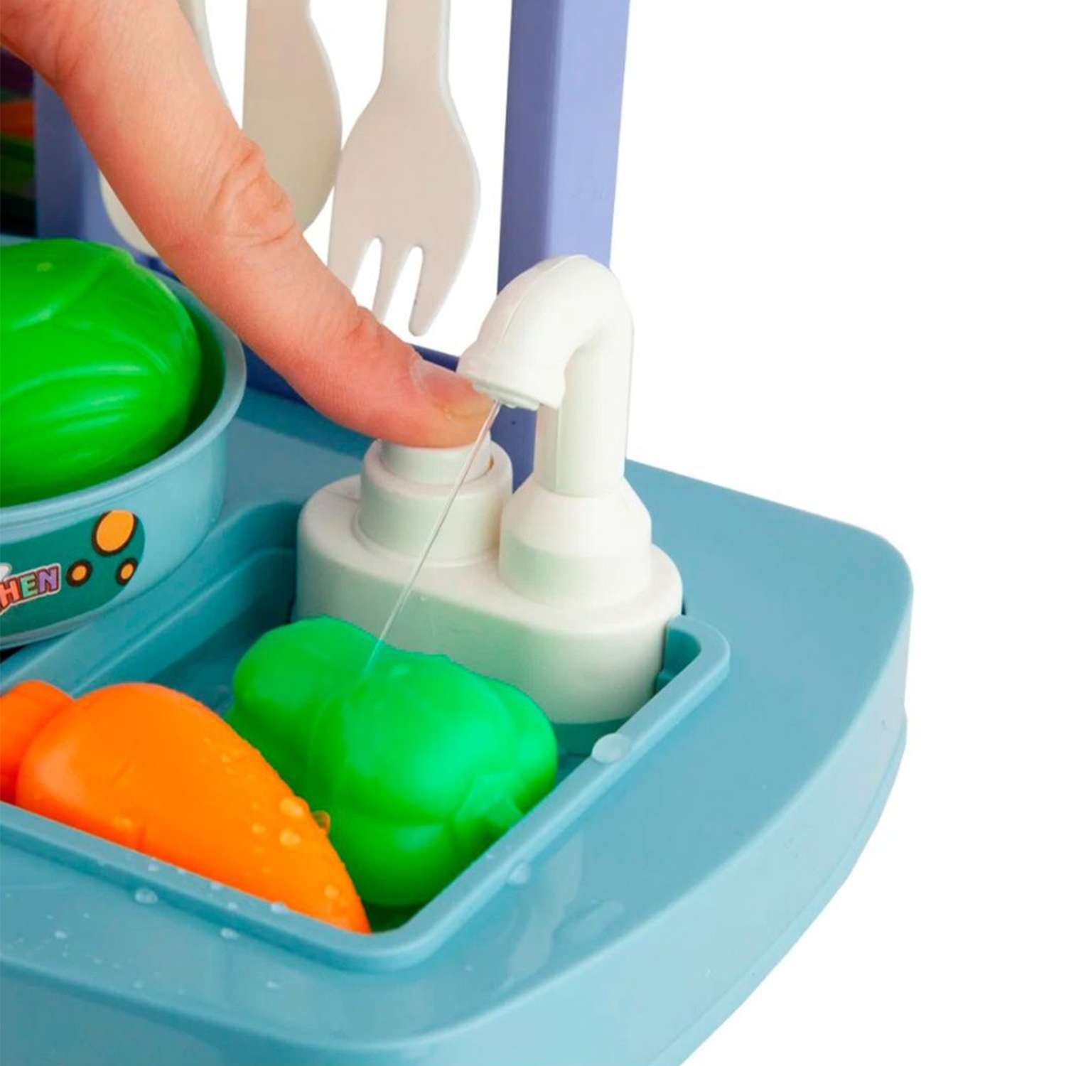 Детская кухня SHARKTOYS Интерактивная с водой светом паром звуками посудой продуктами 43 предмета - фото 3