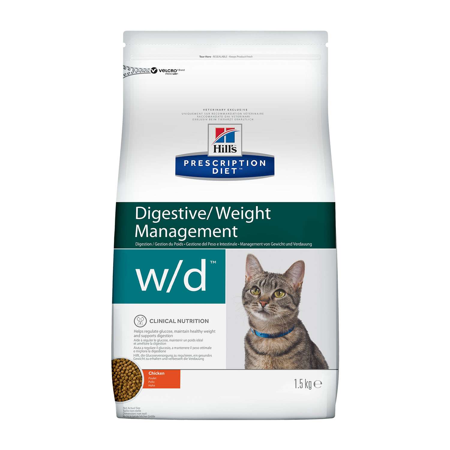 Корм для кошек HILLS 1.5кг Prescription Diet w/d Digestive/Weight Management при сахарном диабете с курицей сухой - фото 1