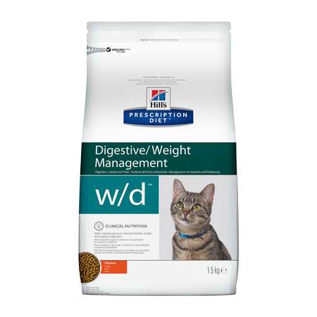 Корм для кошек HILLS 1.5кг Prescription Diet w/d Digestive/Weight Management при сахарном диабете с курицей сухой