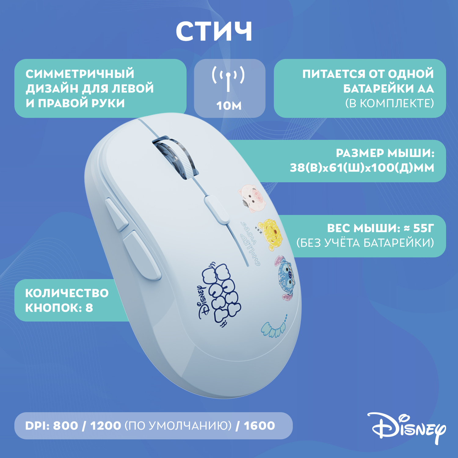 Мышь беспроводная Disney Лило и Стич и коврик QS-MS01 - фото 4