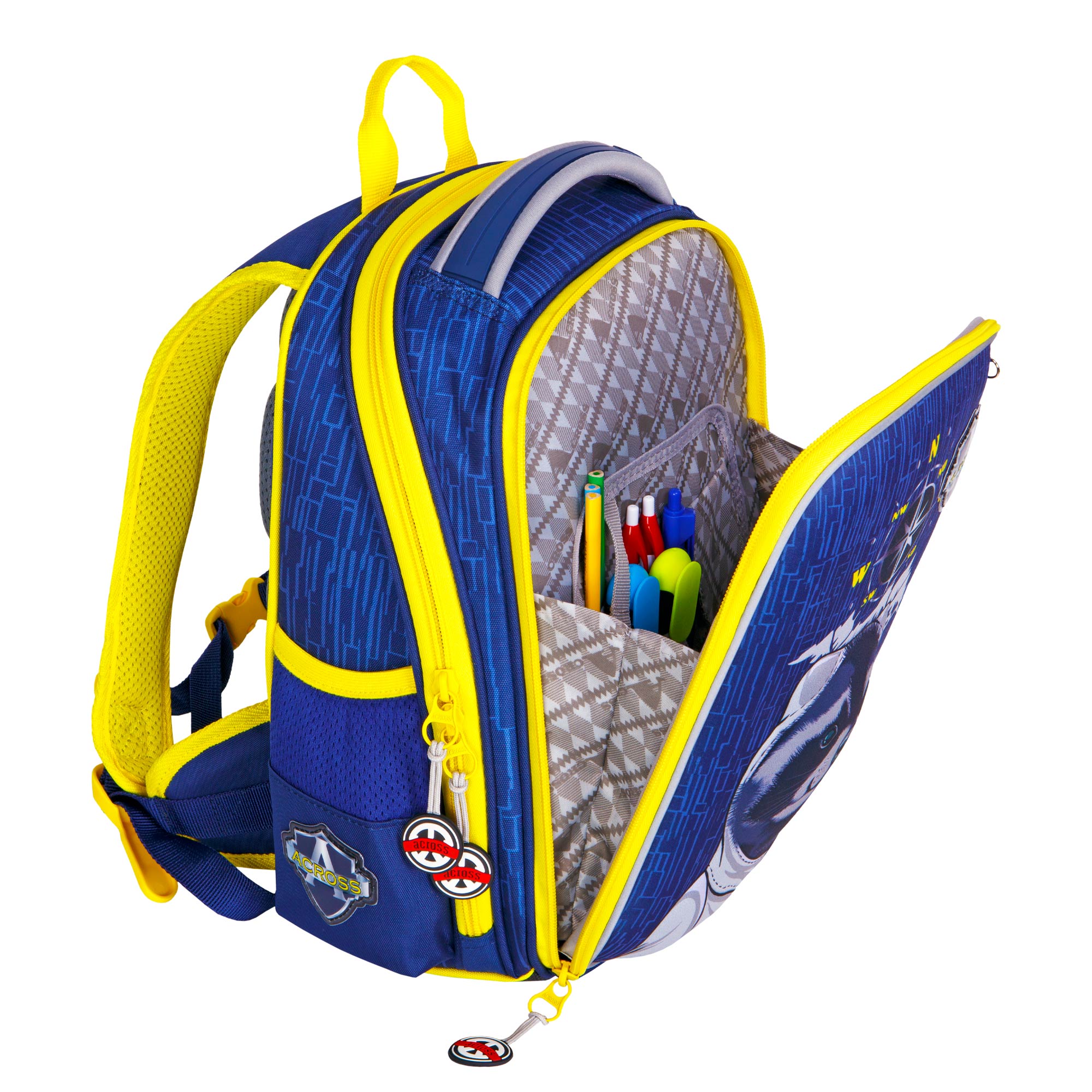Рюкзак школьный ACROSS с наполнением: мешочек для обуви каркасный пенал и брелок - фото 8