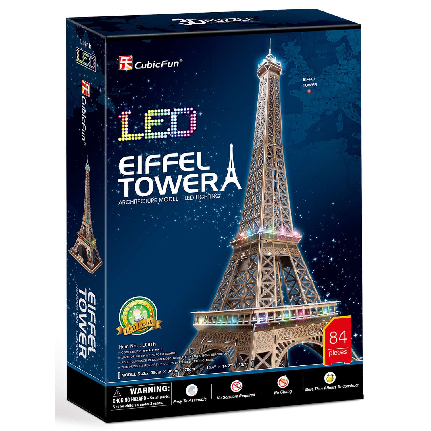 Пазл CubicFun Эйфелева башня с LED-подсветкой 3D 84детали L091h - фото 5