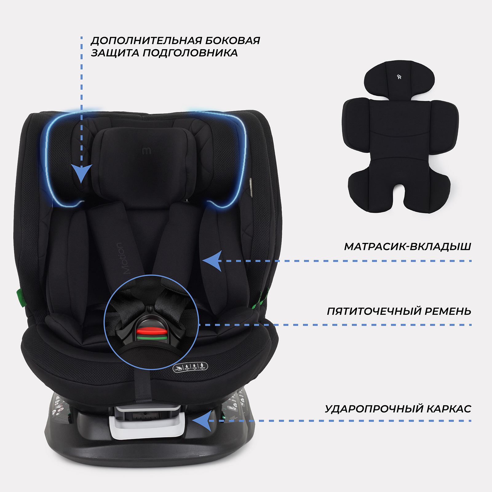 Автокресло с поворотной базой MOWbaby Motion isofix Black 40-150см - фото 8