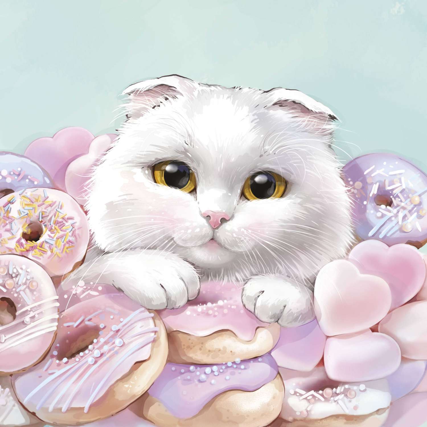 Алмазная мозаика ФЕНИКС+ Кот с пончиками 30х30 см - фото 1