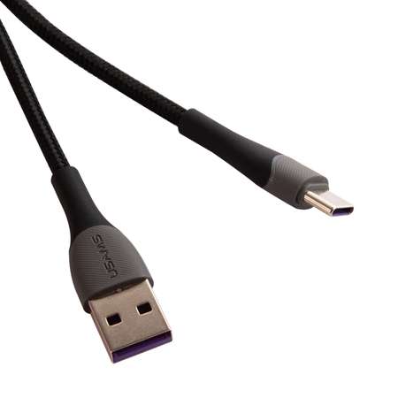 Дата-кабель USAMS SJ542 U77 USB - Type-C 3А с подсветкой нейлоновая оплетка 1.2 m черный