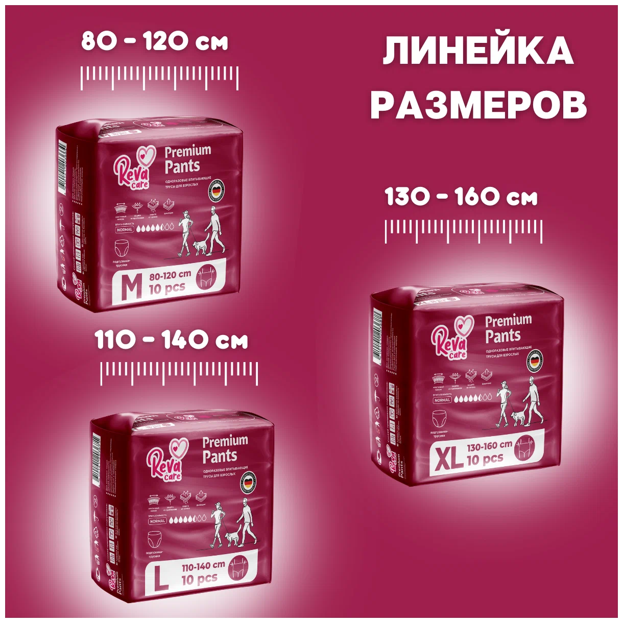 Подгузники-трусы Reva Care для взрослых талия 110-140 см размер L 10 шт - фото 6