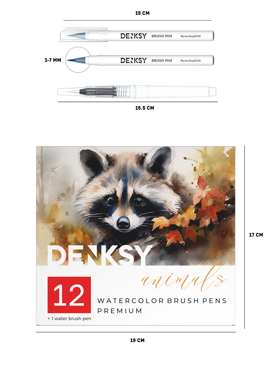 Акварельные маркеры DENKSY 12 Animal цветов в белом корпусе и 1 кисть с резервуаром - фото 9