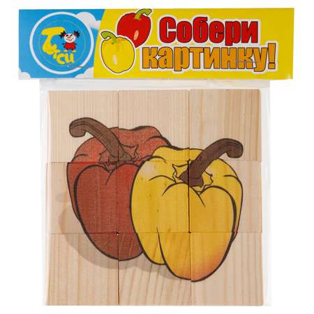 Развивающая игра Тутси Собери картинку Овощи 1 плашки дерево 18 элементов печать