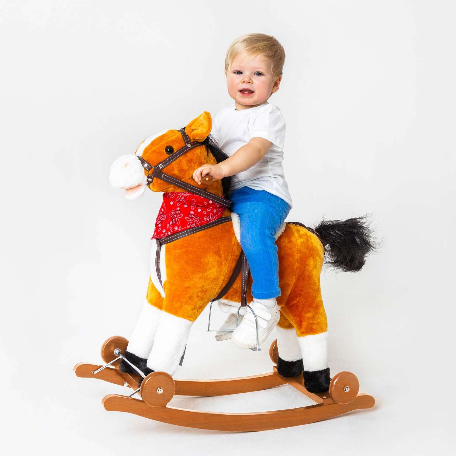 Лошадка каталка-качалка AmaroBaby West с колесами коричневый - фото 7