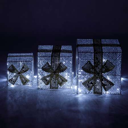 Фигура декоративная BABY STYLE Подарочный набор фигур серебро коробочка 3 фигурки LED теплый белый свет 15/20/25 см
