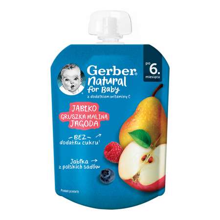 Пюре фруктовое Gerber яблоко-груша-малина-черника 80г с 6месяцев