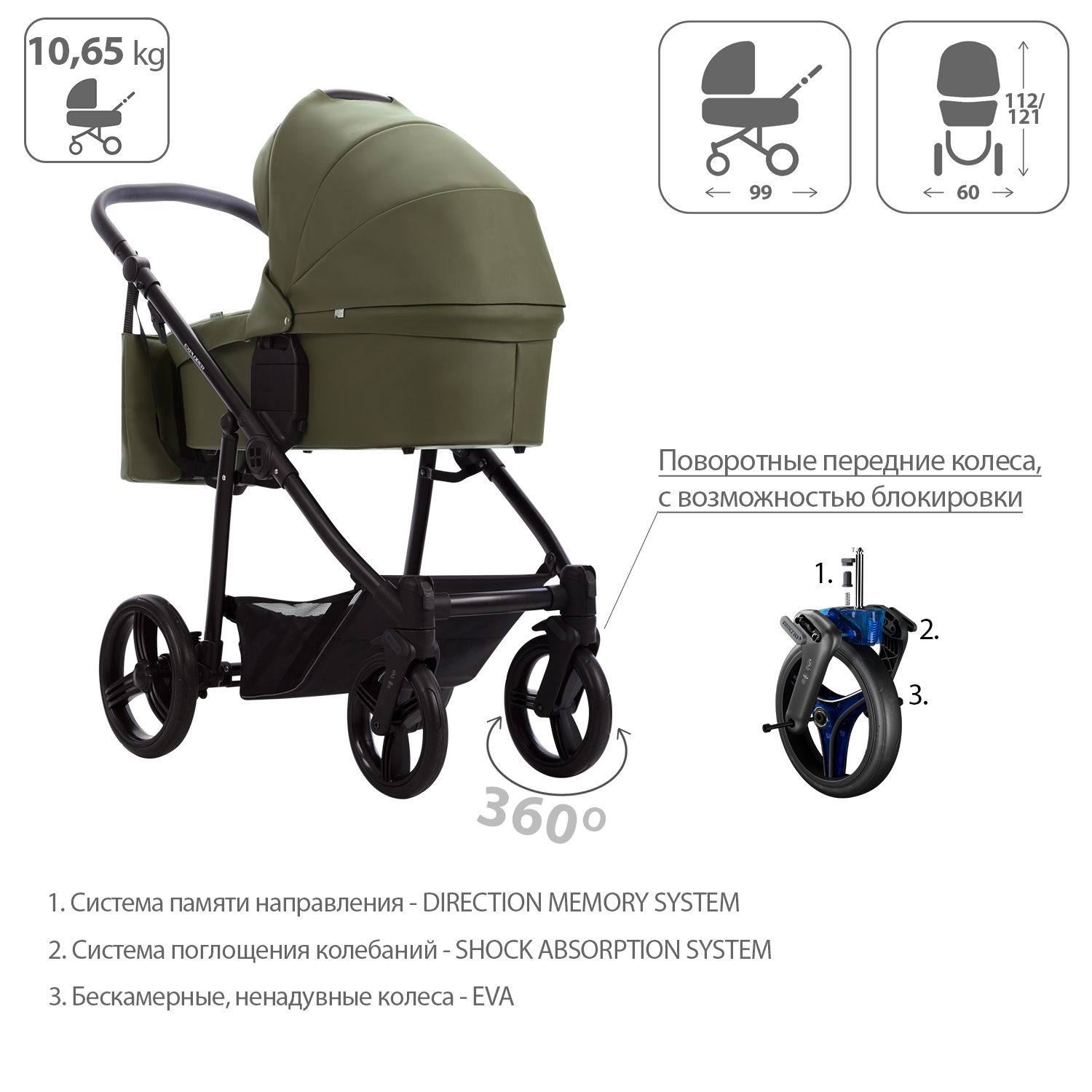 Коляска 2в1 Bebetto Explorer Air Pro экокожа шасси Черное 05 - фото 4