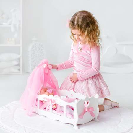 Кроватка Лесная мастерская для кукол с постельным бельем и балдахином коллекция «Diamond princess» белый