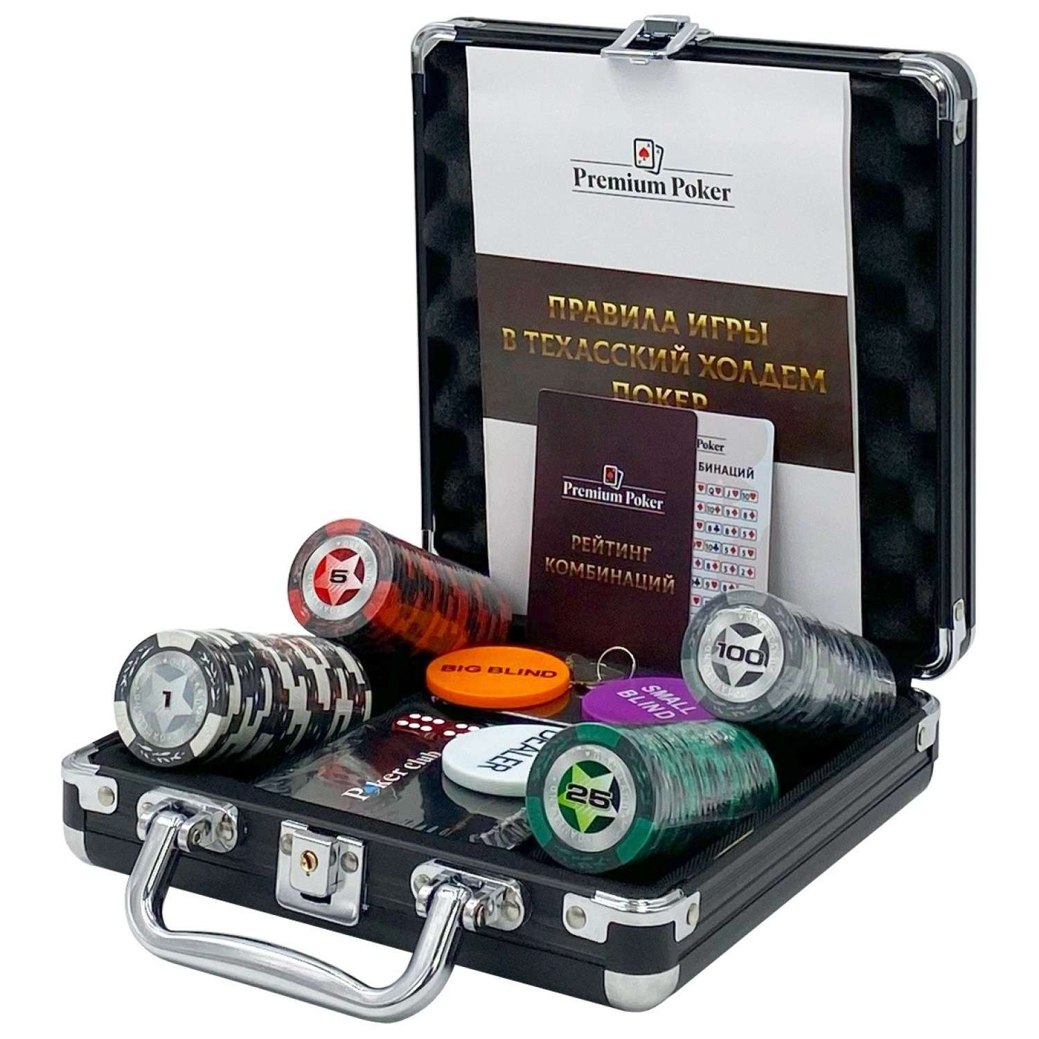 Покерный набор HitToy Black Stars 100 фишек с номиналом в чемодане - фото 1