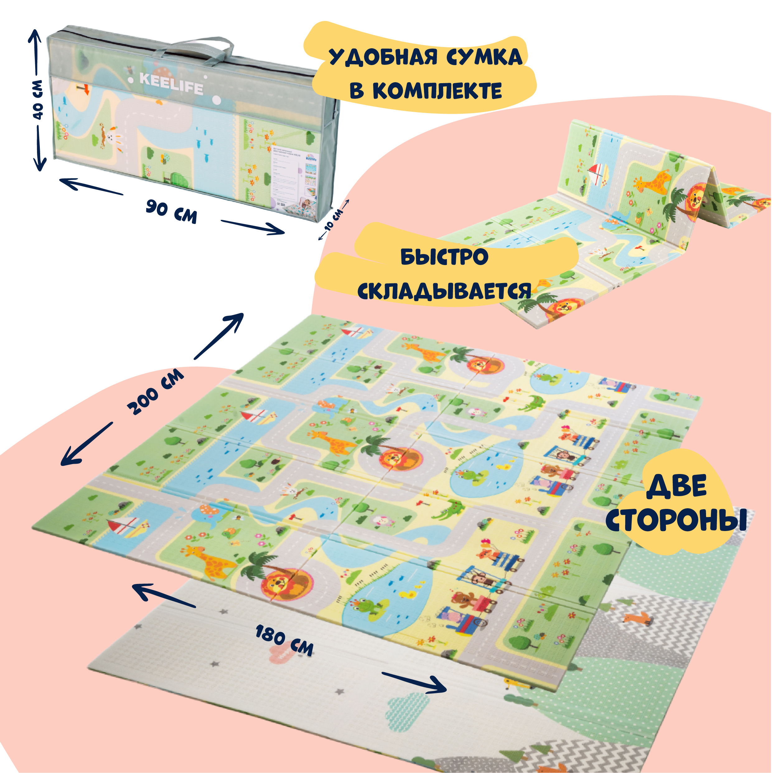 Детский коврик Keelife игровой развивающий складной двусторонний Дороги и Холмы - фото 3