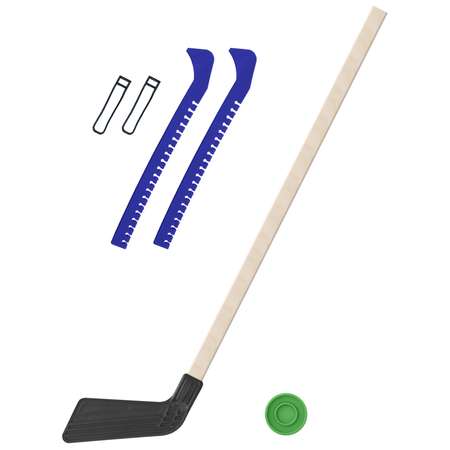 Набор для хоккея Задира Клюшка хоккейная детская чёрная 80 см + шайба + Чехлы для коньков синие