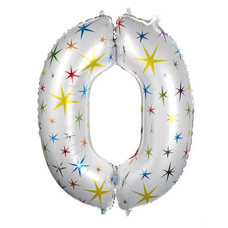 Воздушный шар Страна карнавалия фольгированный Цифра 0 разноцветные звезды