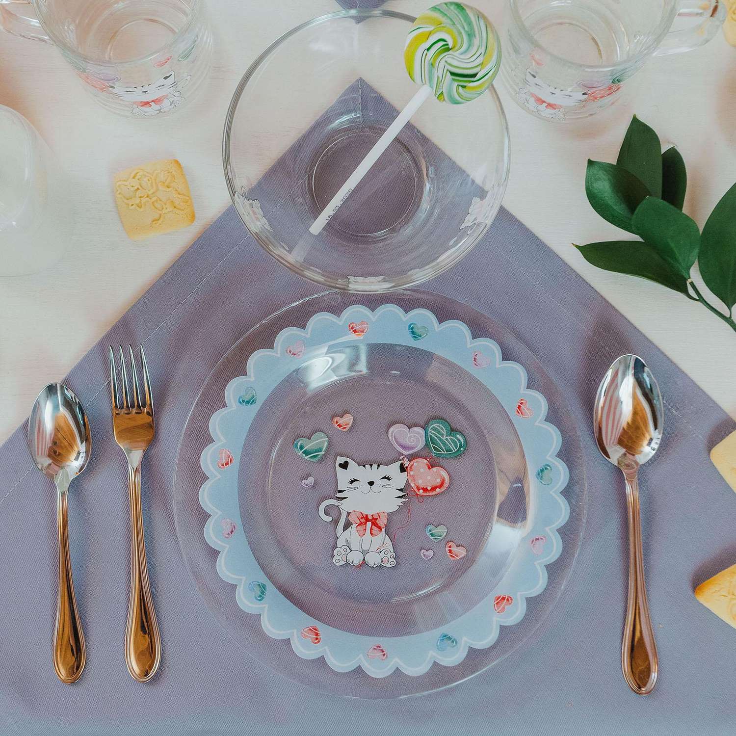 Набор детской посуды Доляна Котёнок кружка миска тарелка - фото 6