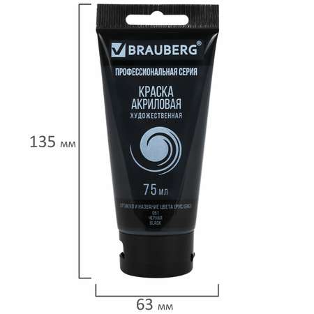 Краски акриловые Brauberg набор художественные черные 5 шт в тюбиках