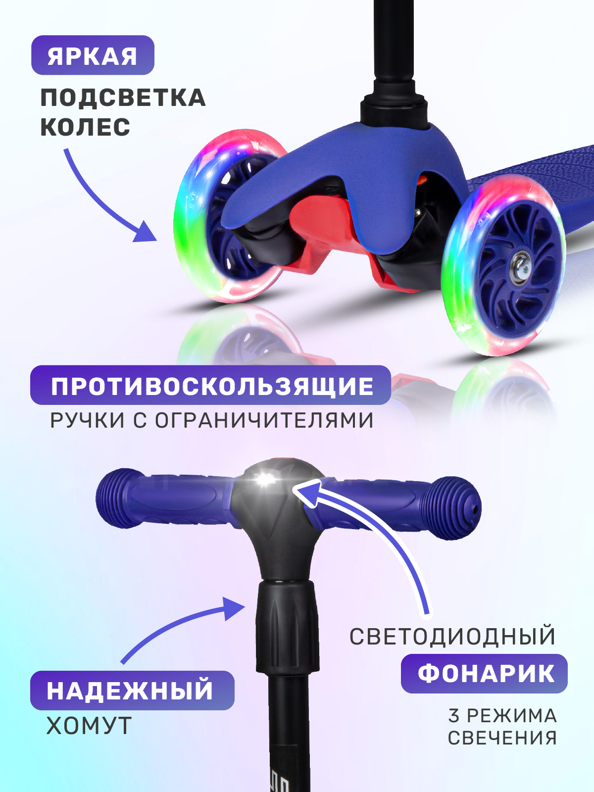 Самокат детский трехколесный CITYRIDE 120/76 с фонариком Колеса светятся - фото 2