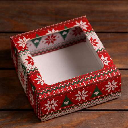 Коробка Sima-Land подарочная. крышка дно.«Новогодний принт» 14.5×14.5×6 см