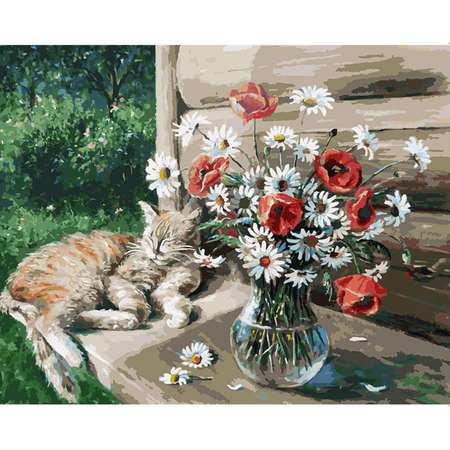 Картина по номерам на холсте Белоснежка Дачная жизнь кота Василия 149-АВ 40х50 см.