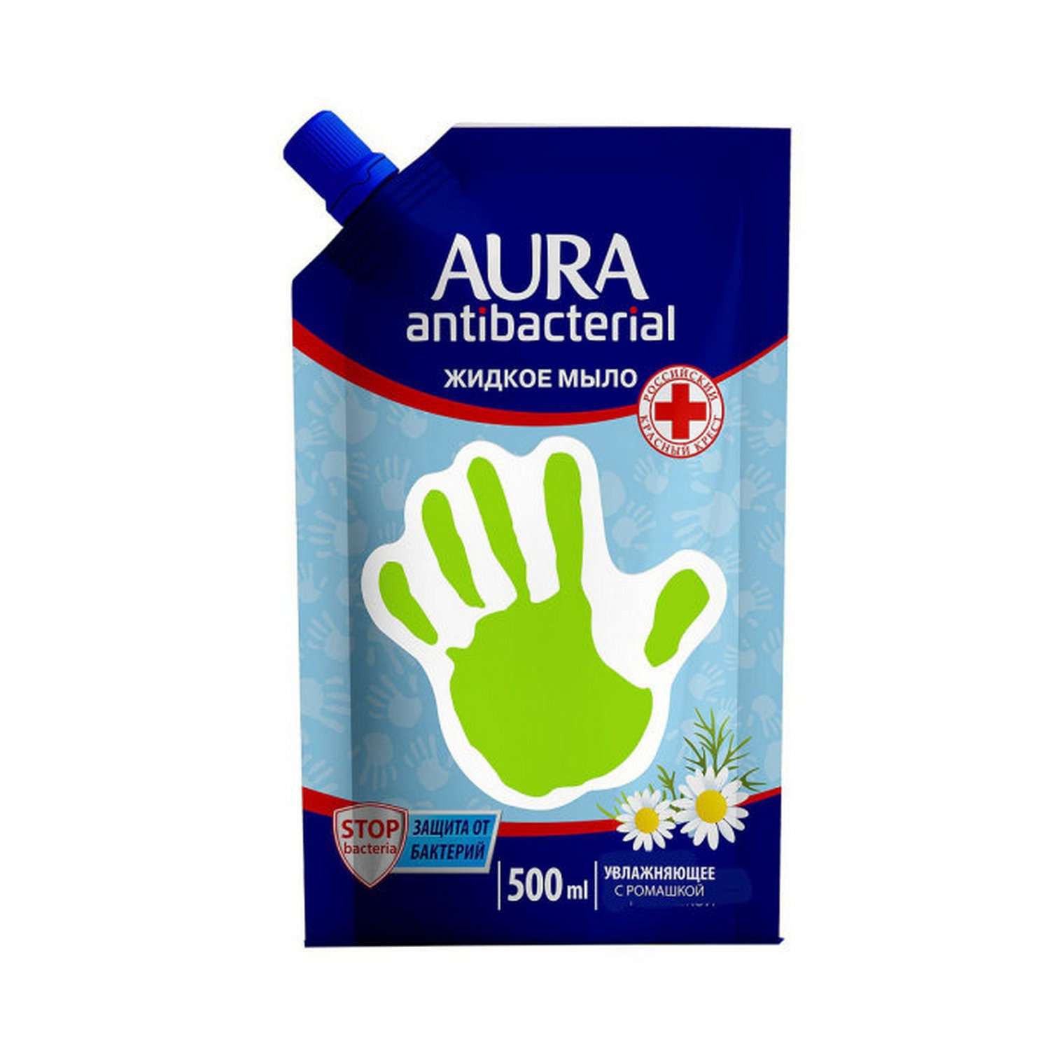 Жидкое мыло AURA Antibacterial С антибактериальным эффектом Ромашка дой-пак 500мл - фото 1