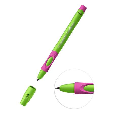 Ручка шариковая масляная STABILO LeftRight для правшей для обучения письму F синяя / корпус зелёно-малиновый 2шт в блистере