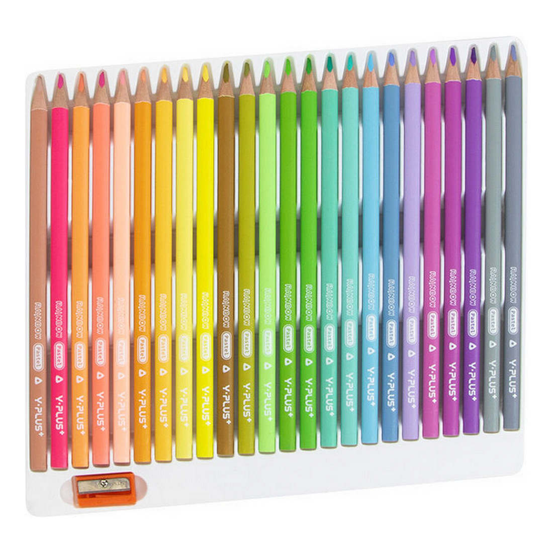 Карандаши цветные Y-plus пастельные Rainbow Pastel трехгранные набор 24 цвета и точилка - фото 4