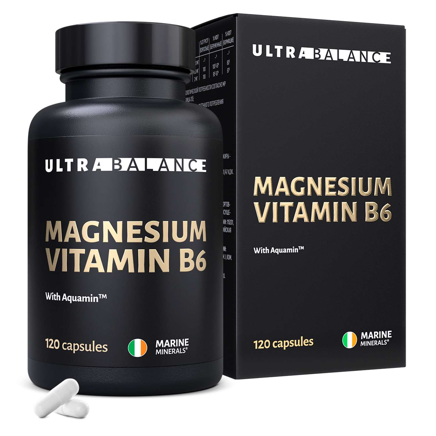 Магний витамин В6 премиум UltraBalance для взрослых мужчин и беременных женщин с аквамином 120 капсул - фото 1