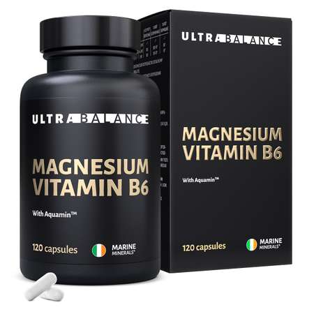 Магний витамин В6 премиум UltraBalance для взрослых мужчин и беременных женщин с аквамином 120 капсул