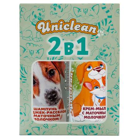 Подарочный набор Uniclean шампунь для джек-расселов с маточным молочком и крем-мыло с маточным молочком