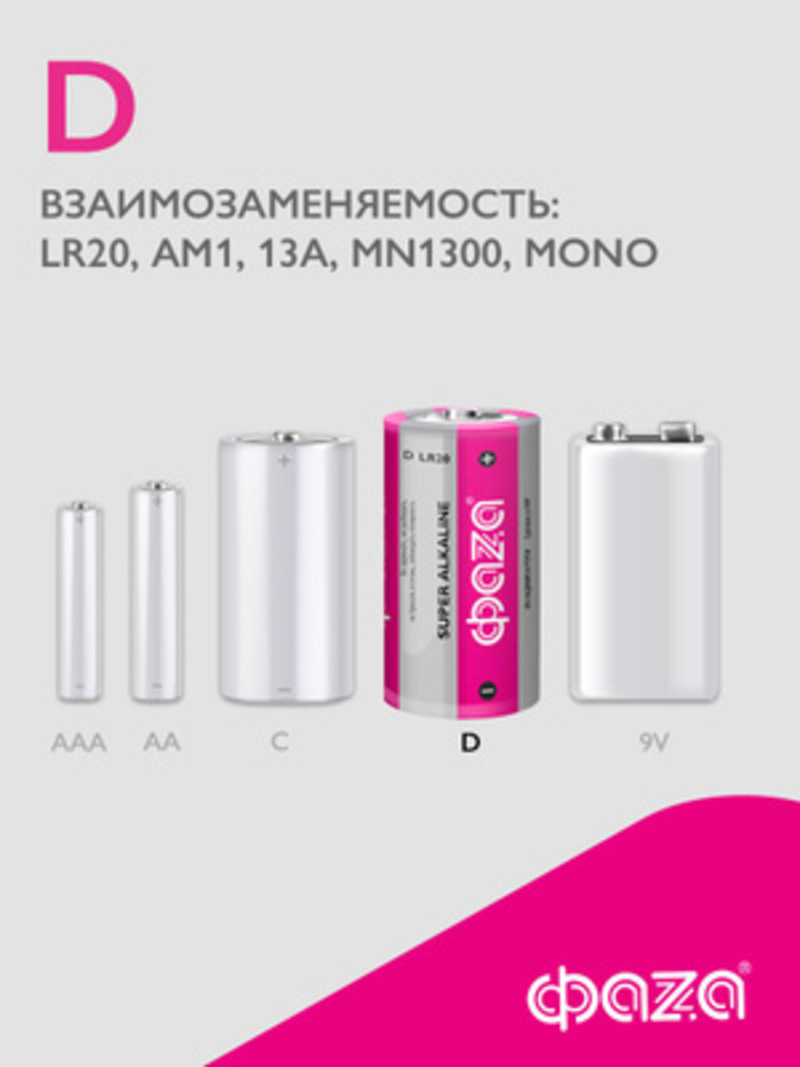 Батарейки алкалиновые ФАZА Super alkaline типоразмера D LR20 2 шт. LR20SA-B2 - фото 5