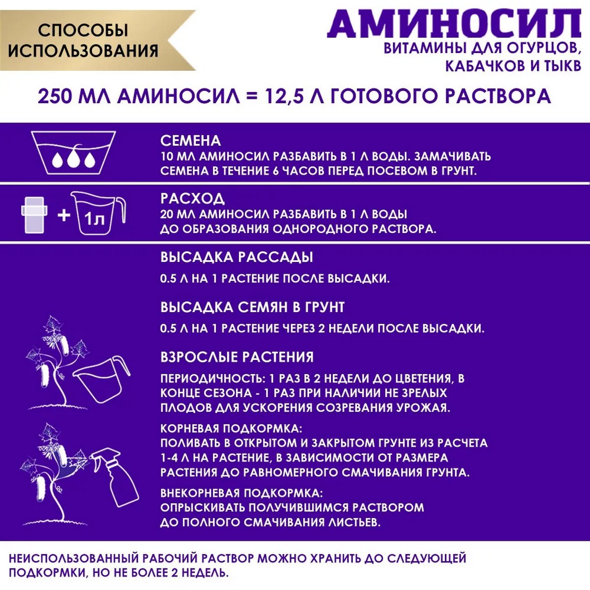 Органическое удобрение Аминосил Витамины для огурцов кабачков и тыкв 250 мл - фото 4