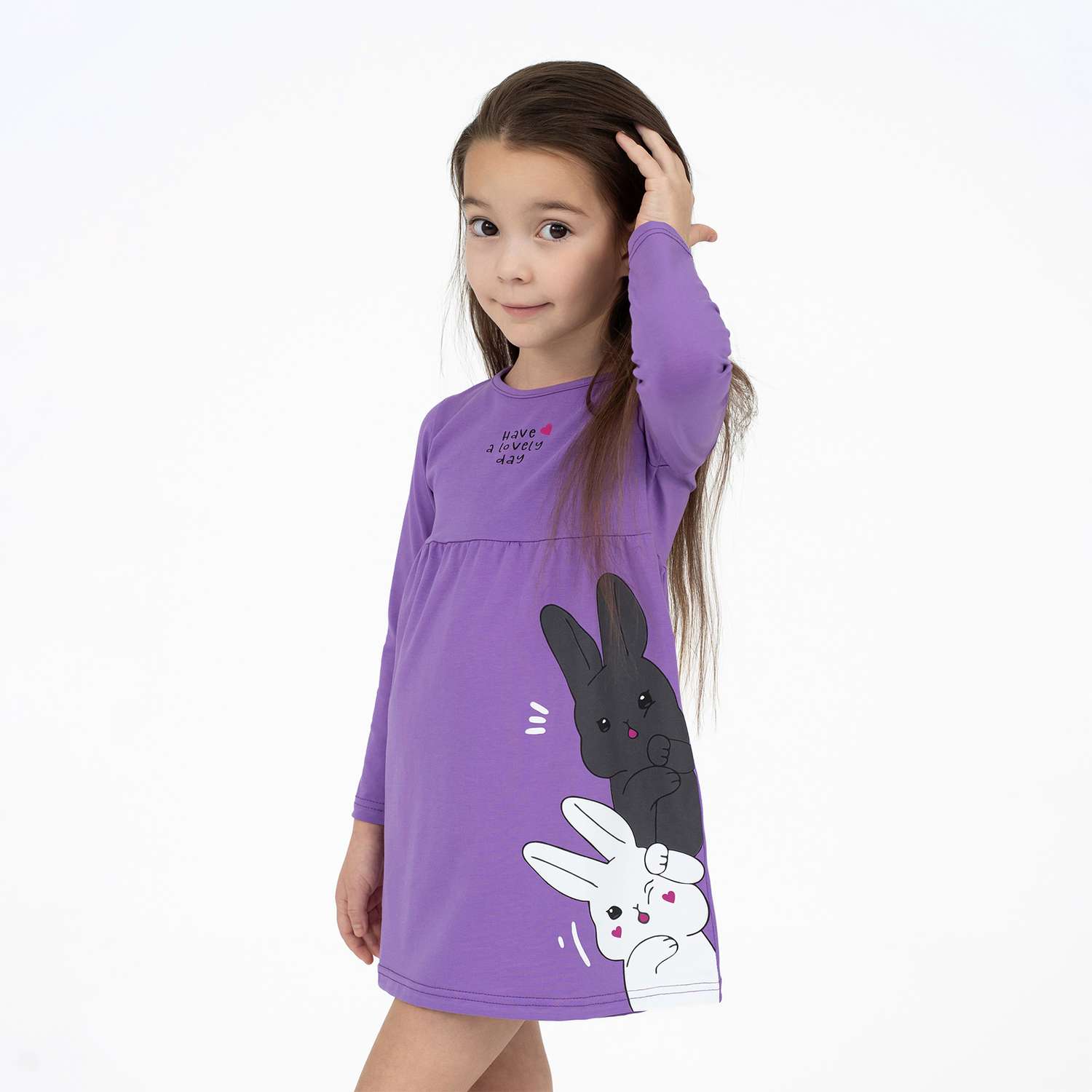 Платье Утенок ПЛ-741 фиолетовый зайцы - фото 1