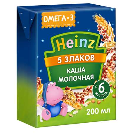 Кашка молочная Heinz 5 злаков с Омега-3 0.2л с 6месяцев