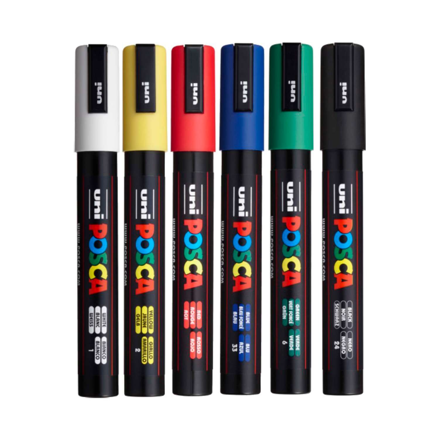 Набор акриловых маркеров UNI Posca PC-5M наконечник овал 1.8 - 2.5 мм. 6 цветов - фото 1