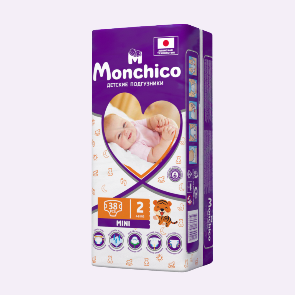 Детские подгузники Monchico MINI 4-8 кг 38 штук - фото 1