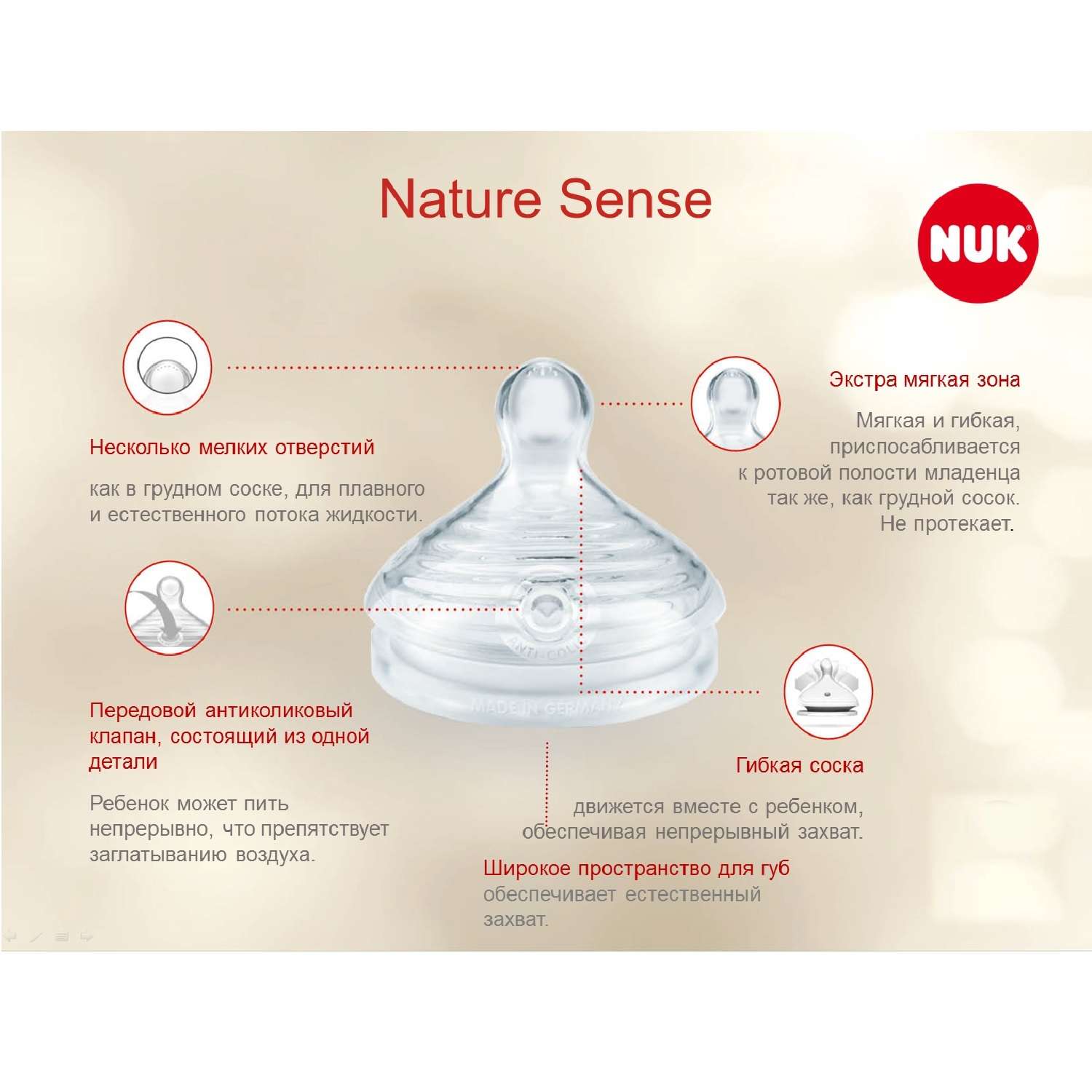 Соска Nuk Nature Sense S медленный поток с 6месяцев 2шт 10125024 - фото 4