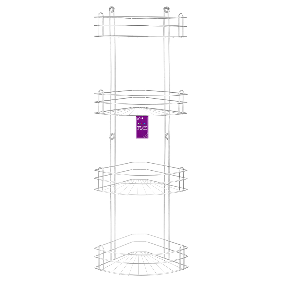 Полка для ванной угловая El Casa 4-х ярусная 28.6х18х85 см Серебристая радиальная глубокая - фото 7