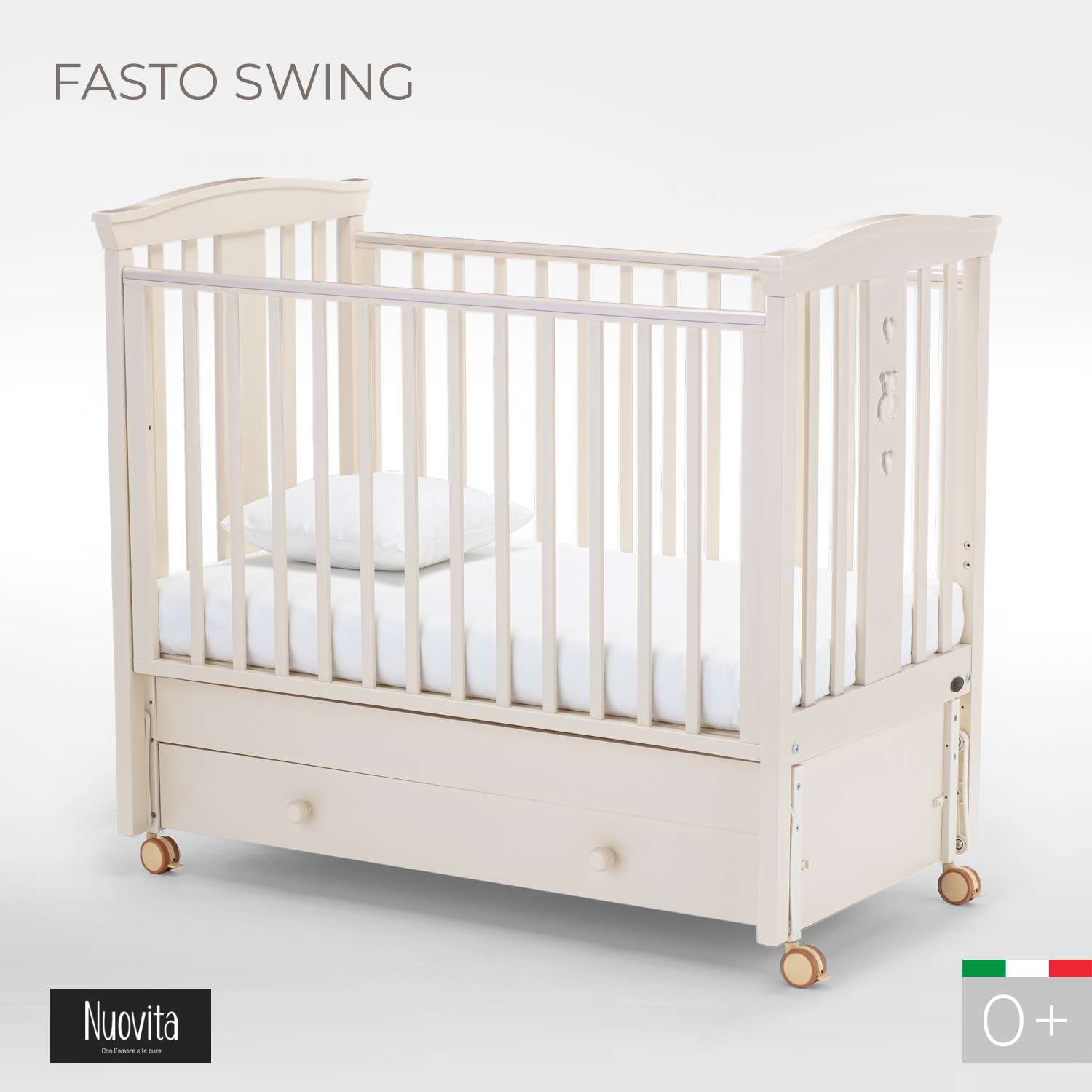 Детская кроватка Nuovita Fasto Swing прямоугольная, продольный маятник (слоновая кость) - фото 2