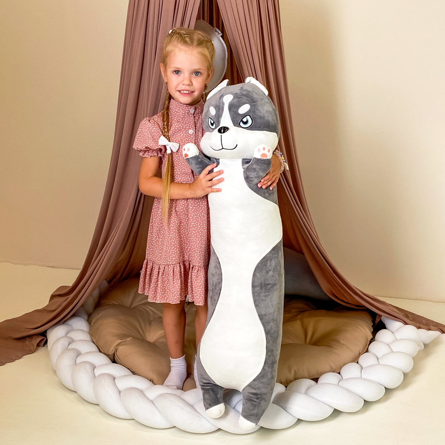 Мягкая игрушка подушка TOTTY TOYS собака хаски батон 110 см антистресс развивающая обнимашка - фото 2